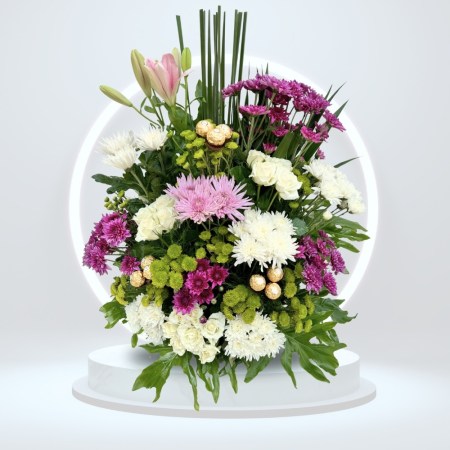 Purple and White florals inlaid with frerro rocher