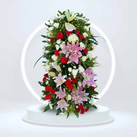 Big Red n Pink stand bouquet