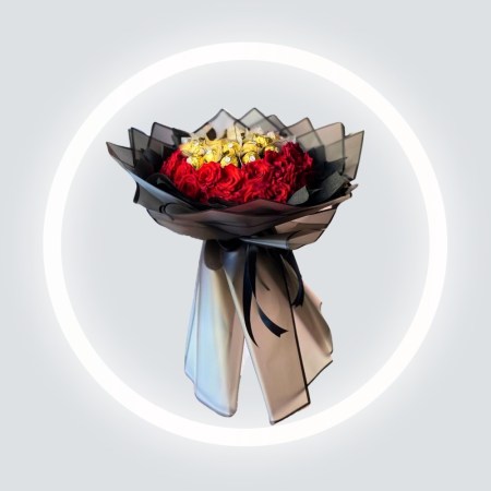 50 Red Roses Bouquet with 16 Chocolates