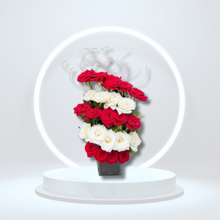 Deluxe Red & White Rose Arrangement
